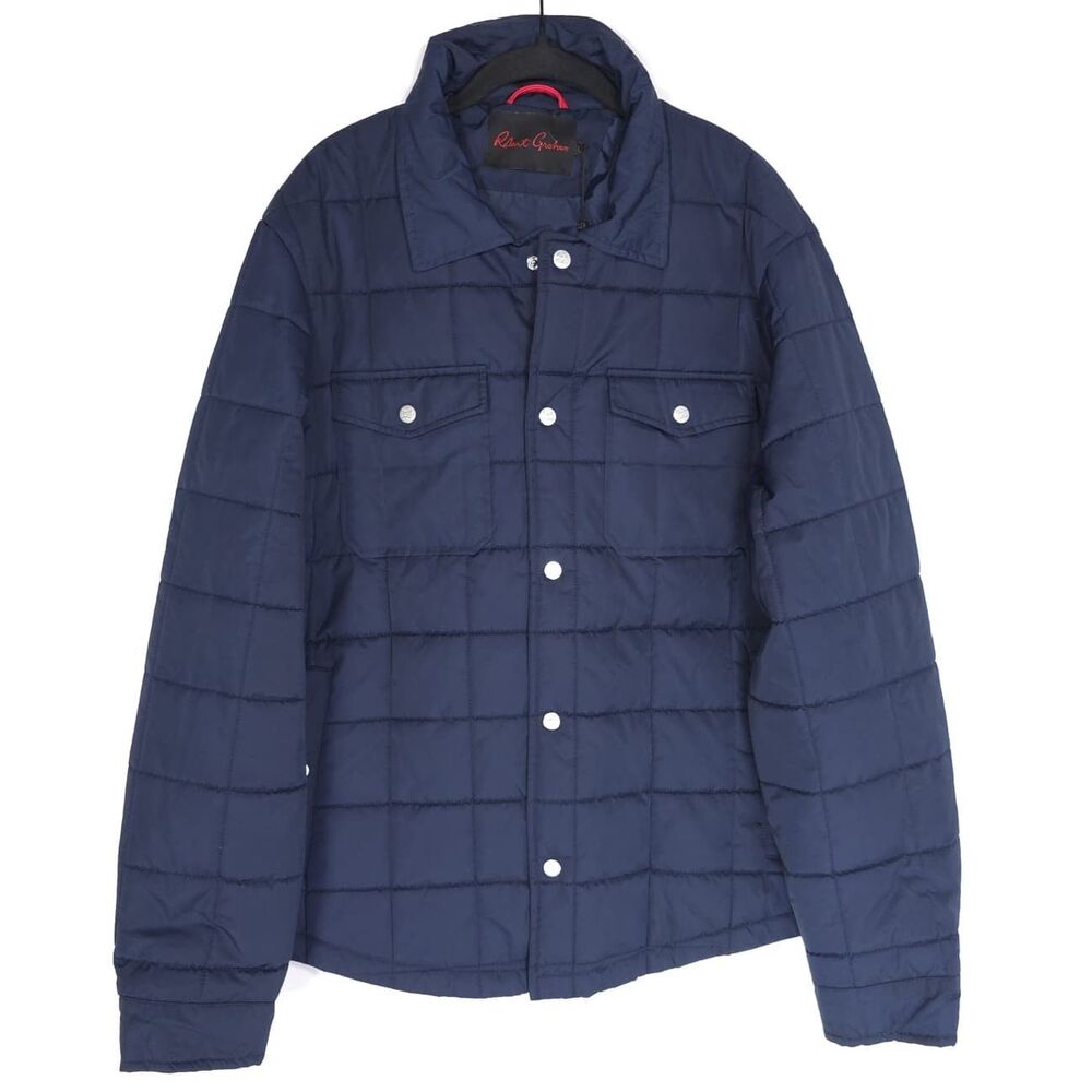 ROBERT GRAHAM New Quilted Jacket‎ LARGE Navy Lightweight Snap Front RG-115